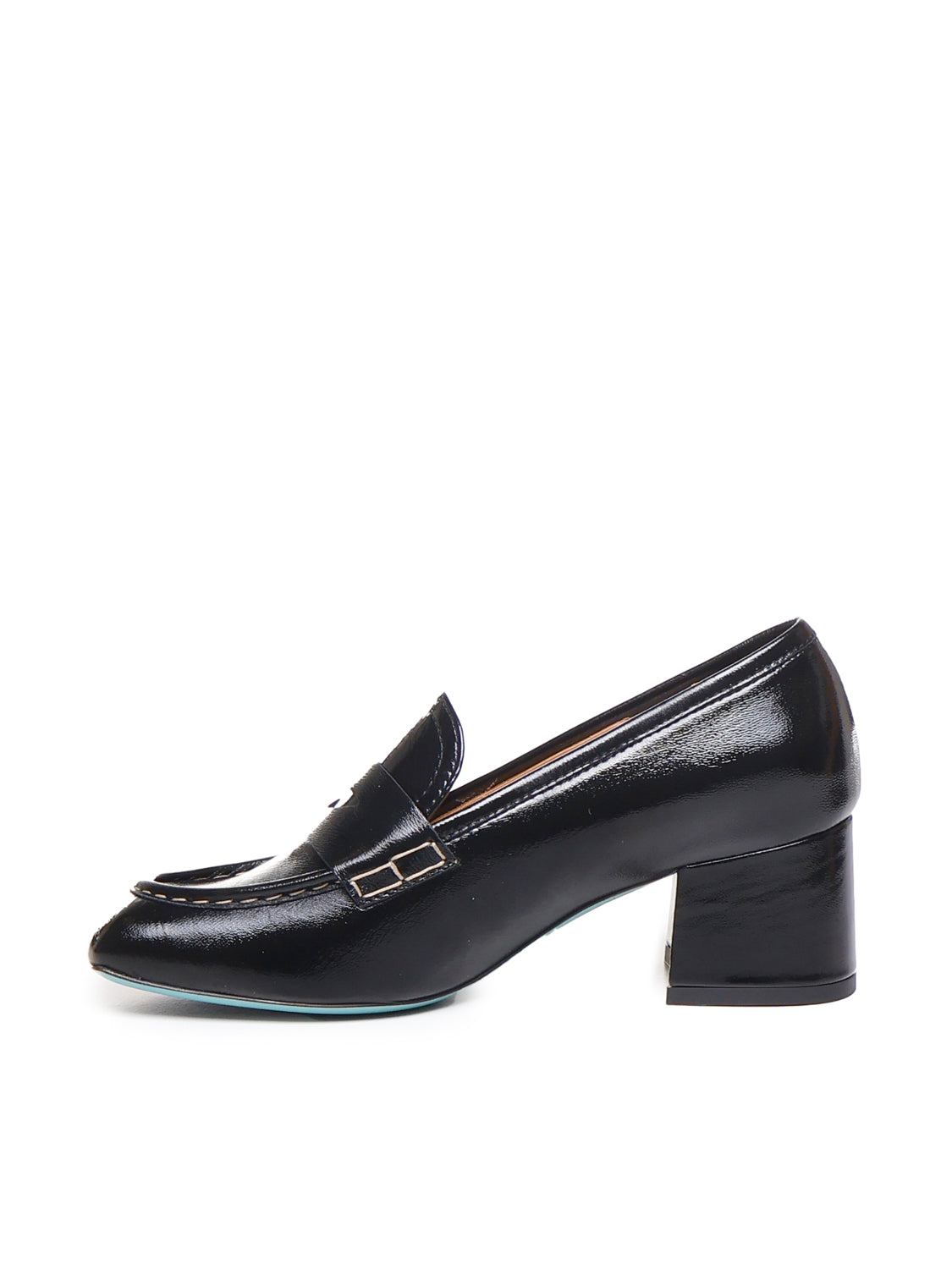 Mocassino in vernice con tacco<BR/> CELESTE 02 VERLUXNERO FRATELLI RUSSO 