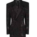 Giacca smoking in pizzo guipure 802140 Y9I521000 SAINT LAURENT 