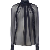 Camicetta a collo alto in mussola di seta 810153 Y065W4900 SAINT LAURENT 