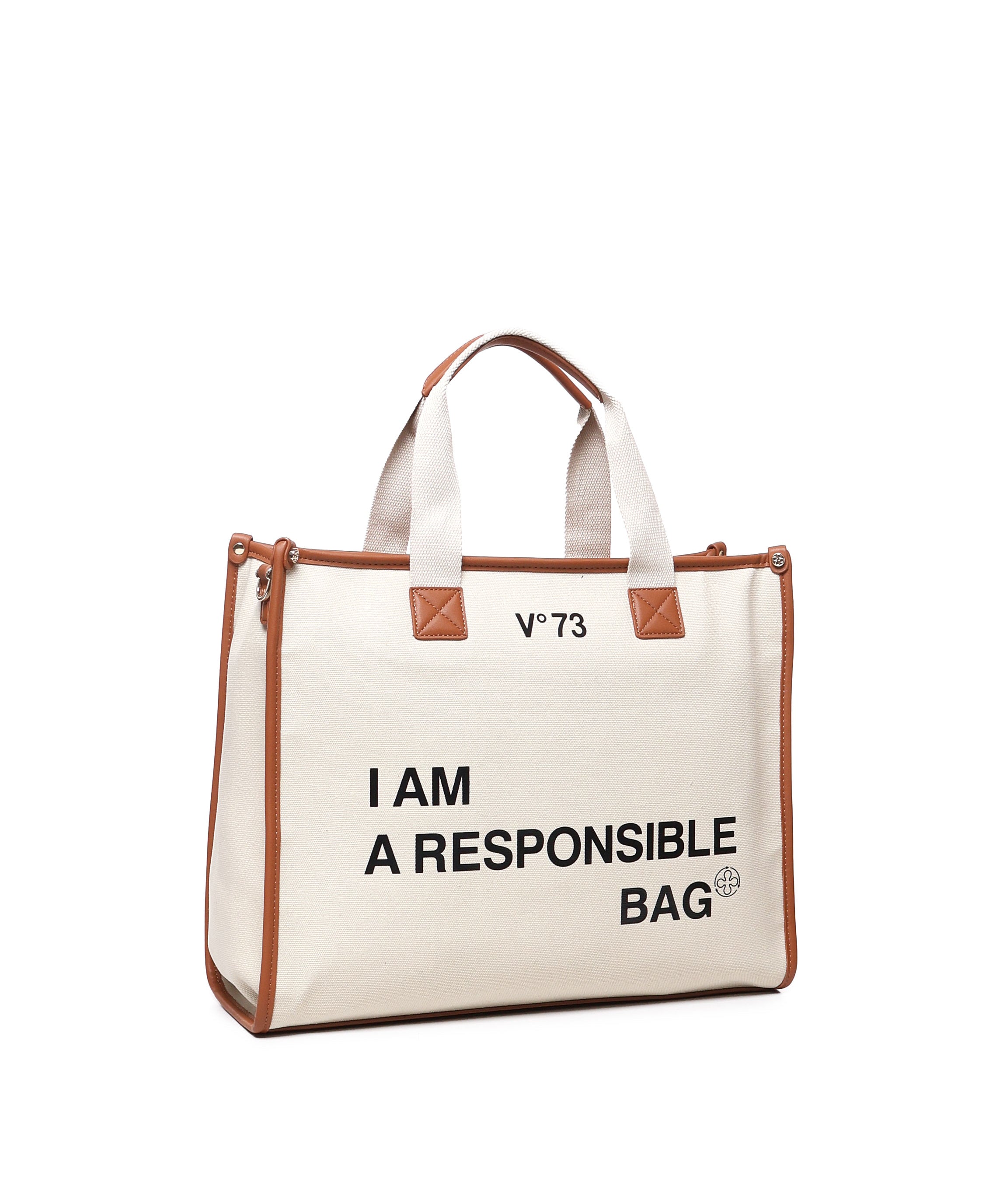 Borsa tote Responsability in cotone 73BS6AF01 RESPONSIBILITY BISNATURALE/CUOIO V° 73 