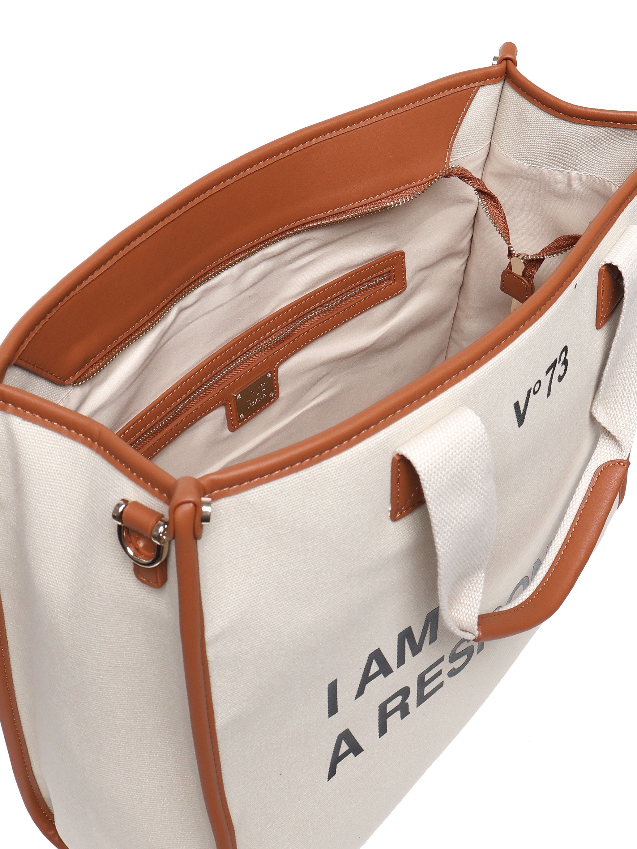 Borsa tote Responsability in cotone 73BS6AF01 RESPONSIBILITY BISNATURALE/CUOIO V° 73 