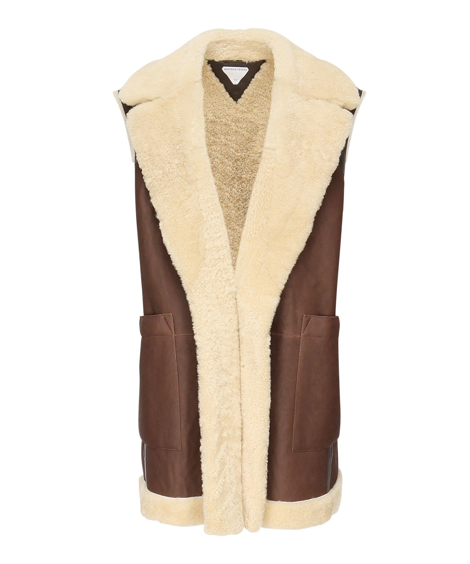 Gilet lungo in pelle e montone<BR/> 832381 V5VK08979 BOTTEGA VENETA 