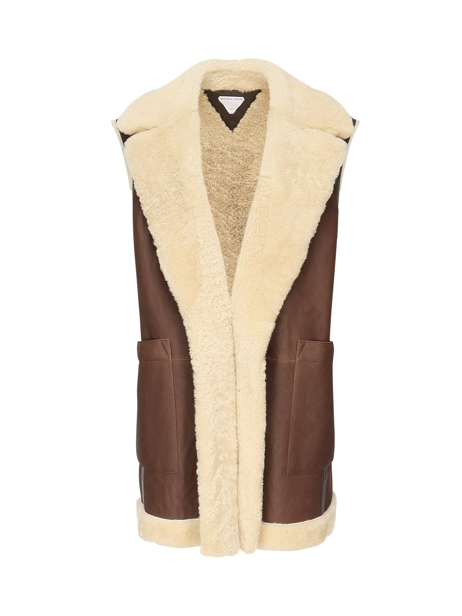 Gilet lungo in pelle e montone<BR/> 832381 V5VK08979 BOTTEGA VENETA 