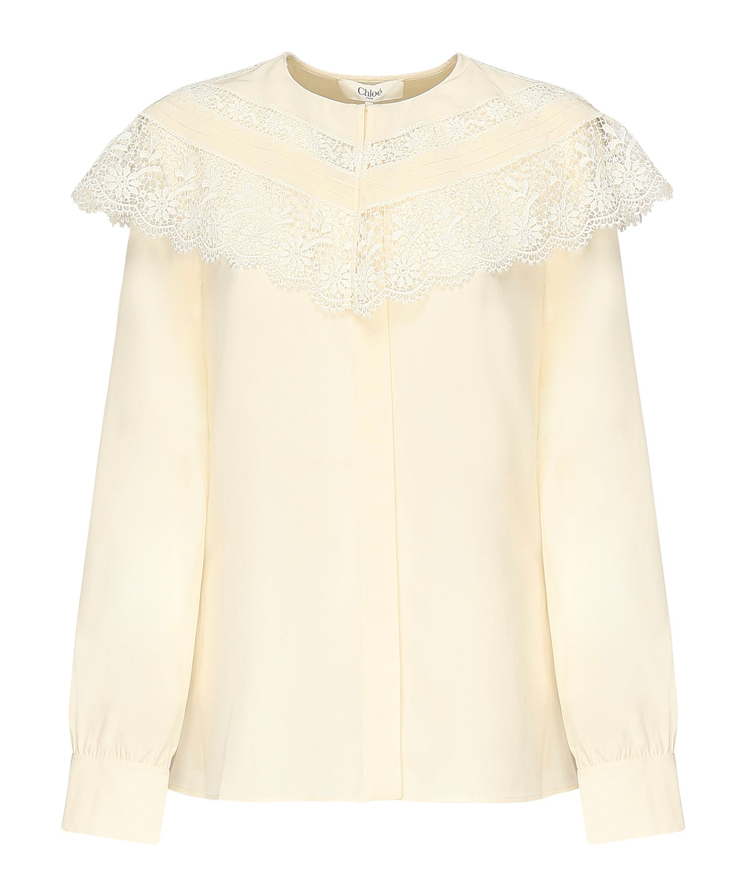 Blusa arricciata in seta e pizzo CHC25AHT56077 114 CHLOÉ 