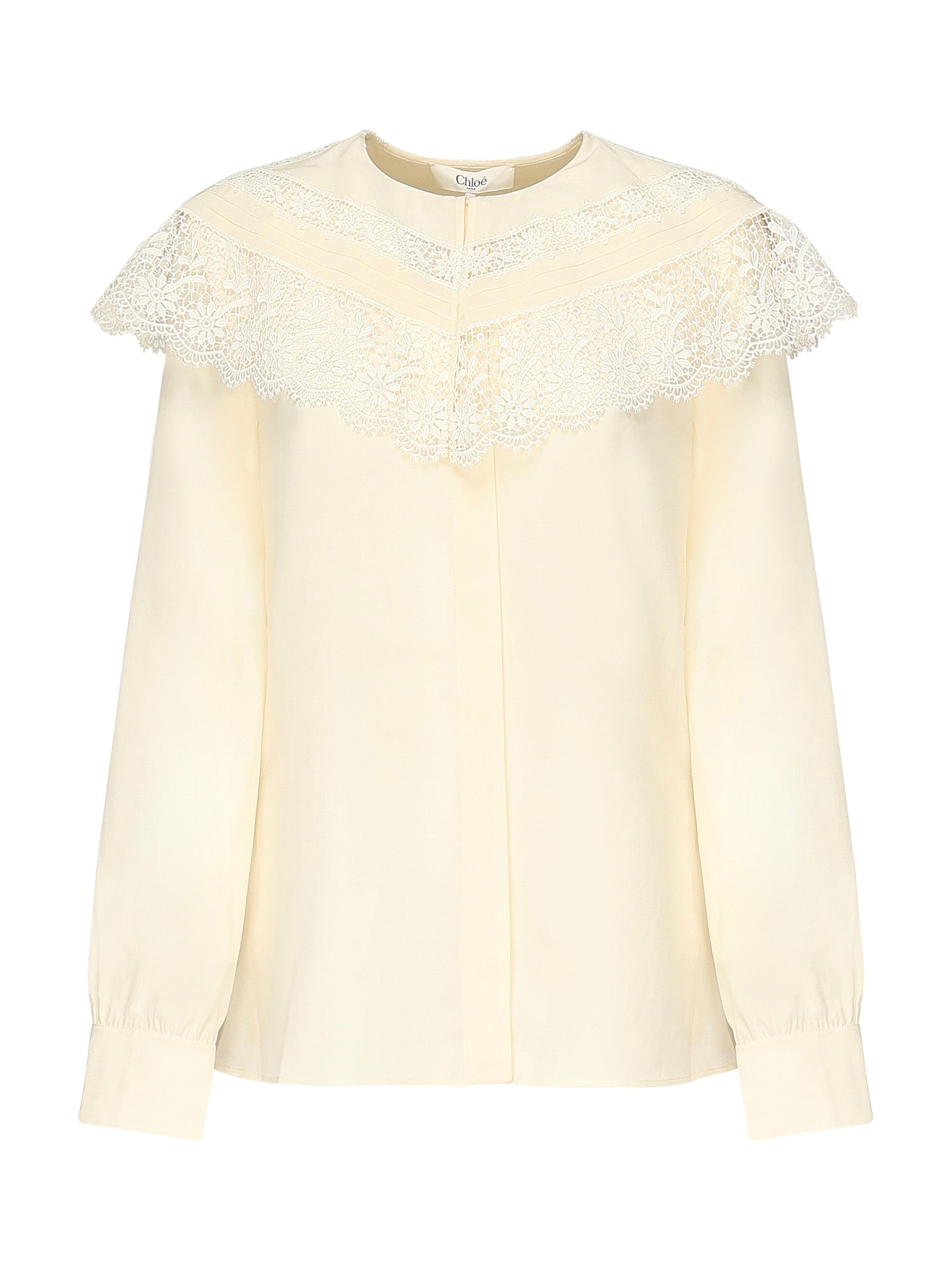 Blusa arricciata in seta e pizzo CHC25AHT56077 114 CHLOÉ 