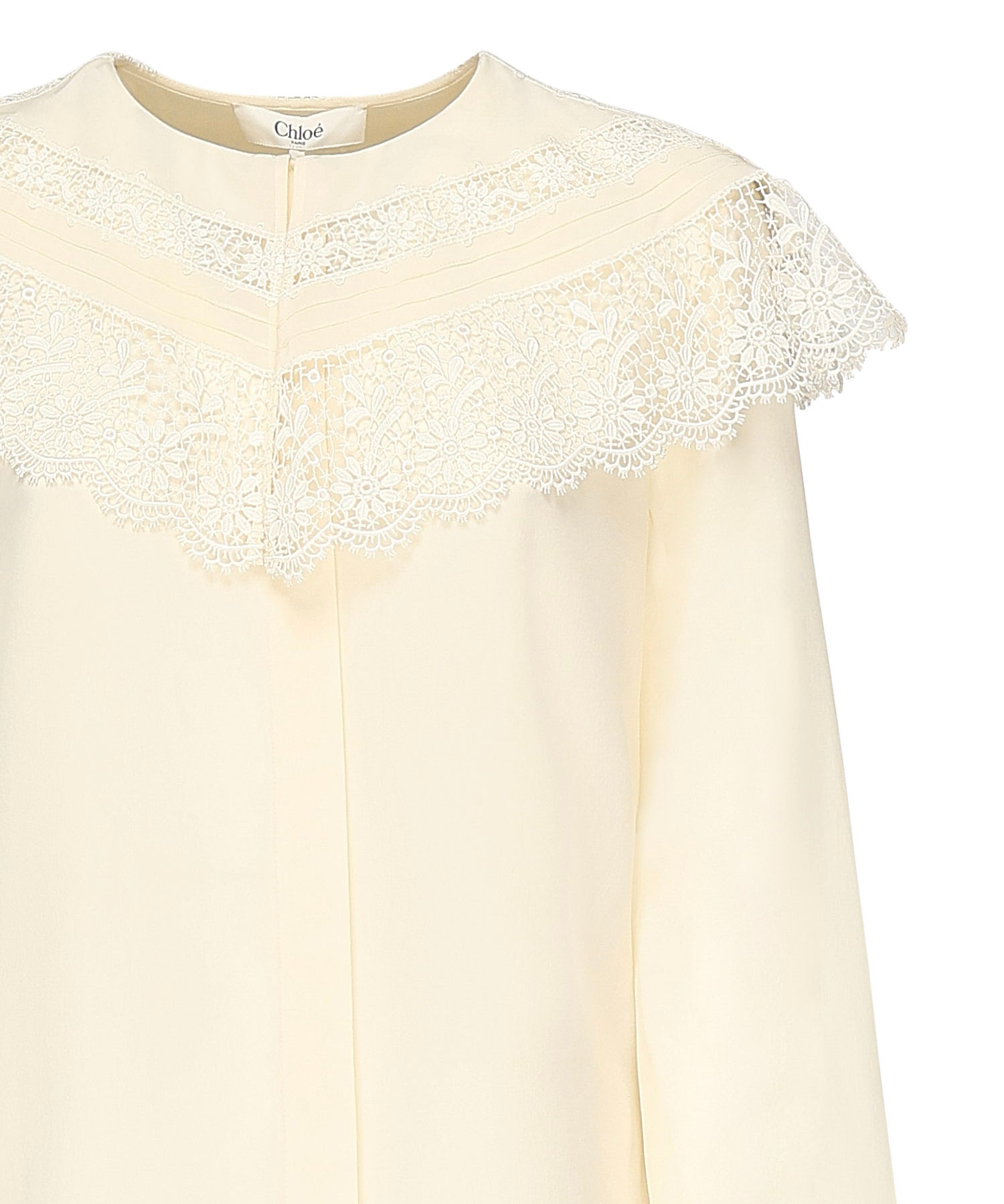Blusa arricciata in seta e pizzo CHC25AHT56077 114 CHLOÉ 