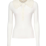 Polo in lana a coste con pizzo CHC25AHT58667 107 CHLOÉ 