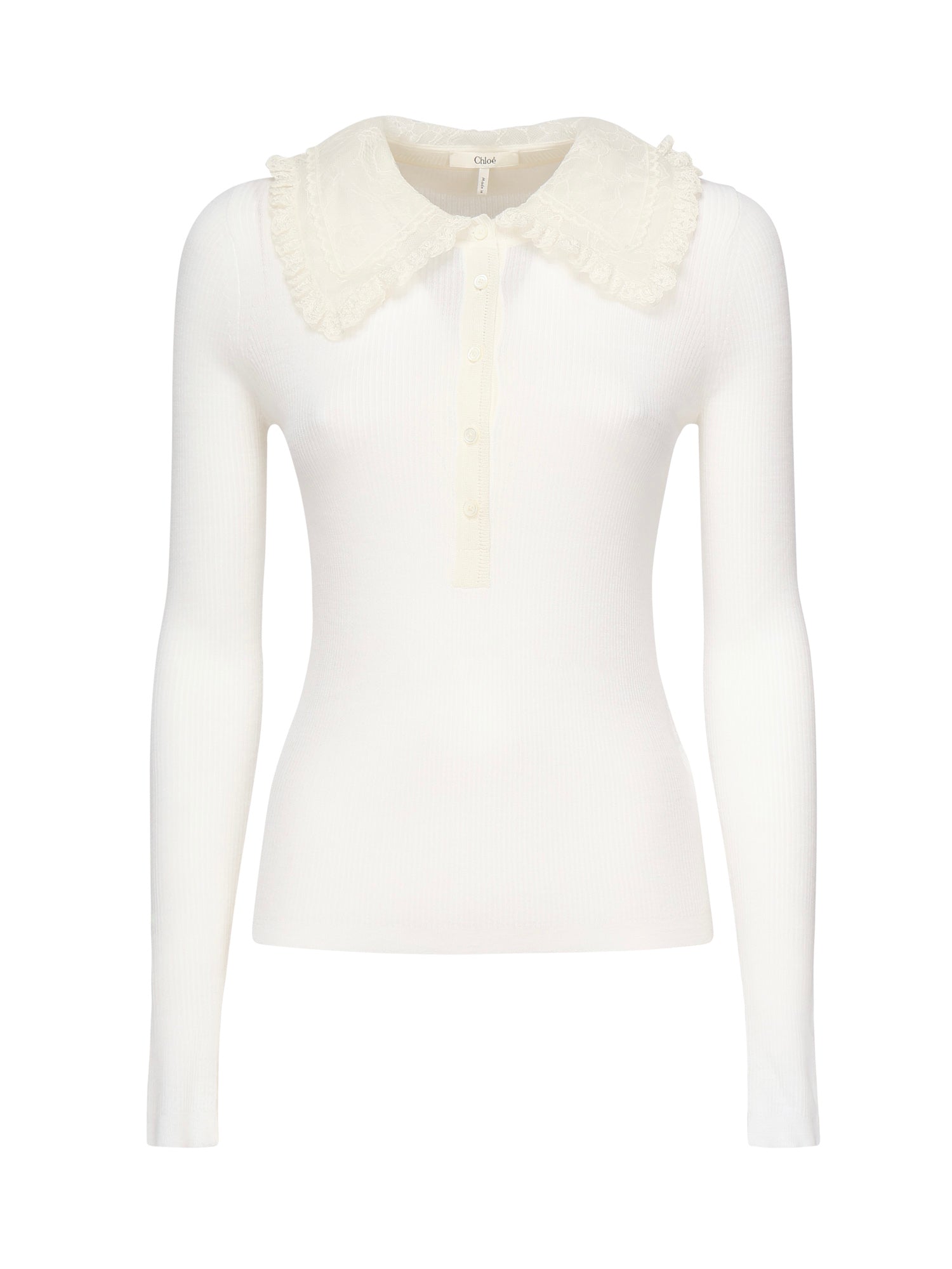 Polo in lana a coste con pizzo CHC25AHT58667 107 CHLOÉ 