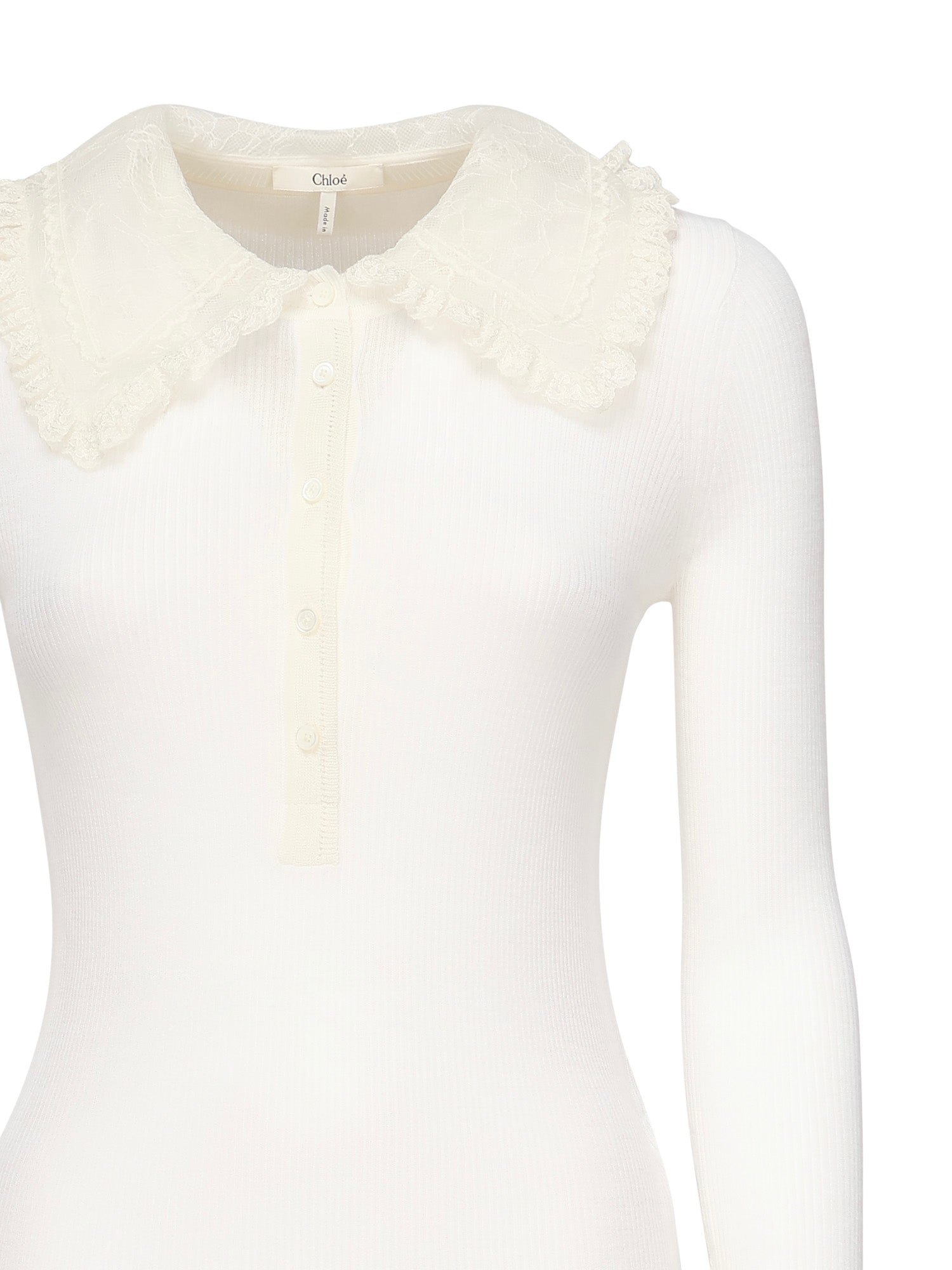 Polo in lana a coste con pizzo CHC25AHT58667 107 CHLOÉ 