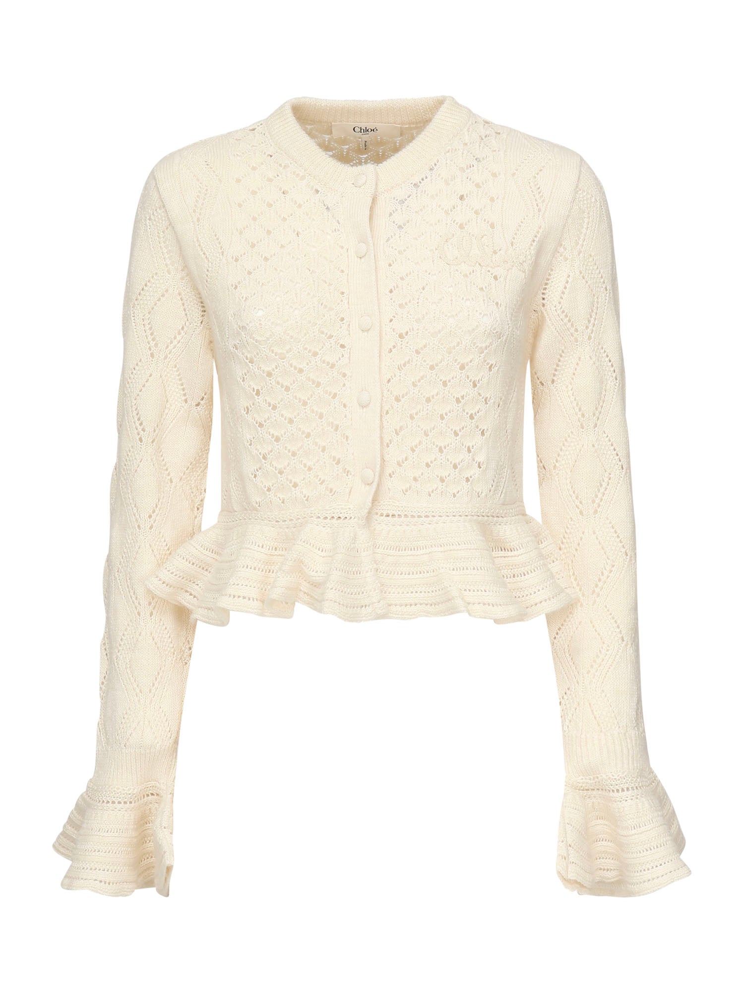 Cardigan cropped con logo e volant CHC25AMC01590 107 CHLOÉ 