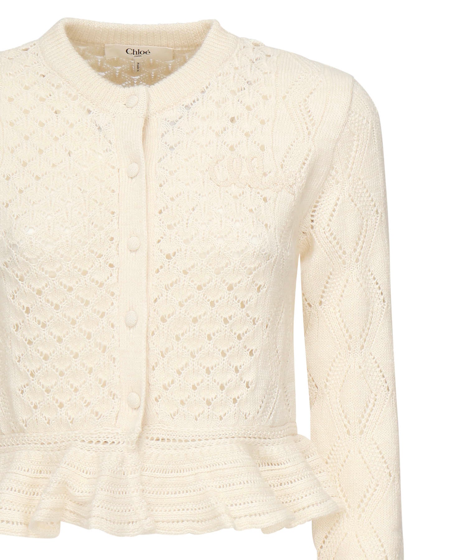 Cardigan cropped con logo e volant CHC25AMC01590 107 CHLOÉ 