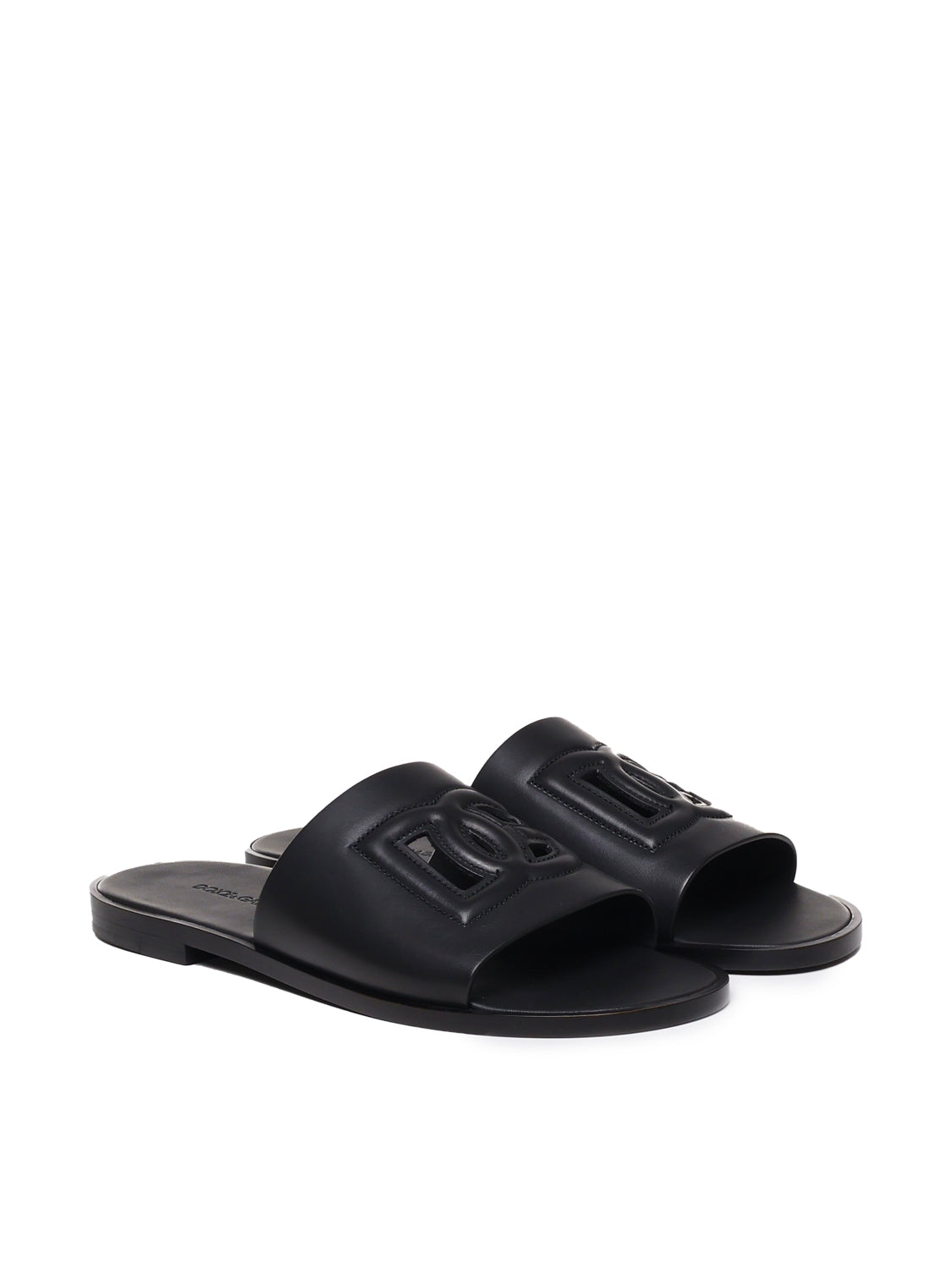 Slide in pelle con logo DG A80397 AO60280999 DOLCE & GABBANA 