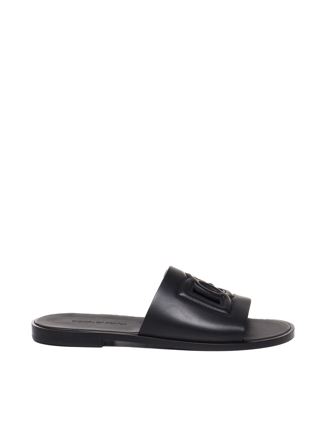 Slide in pelle con logo DG A80397 AO60280999 DOLCE & GABBANA 