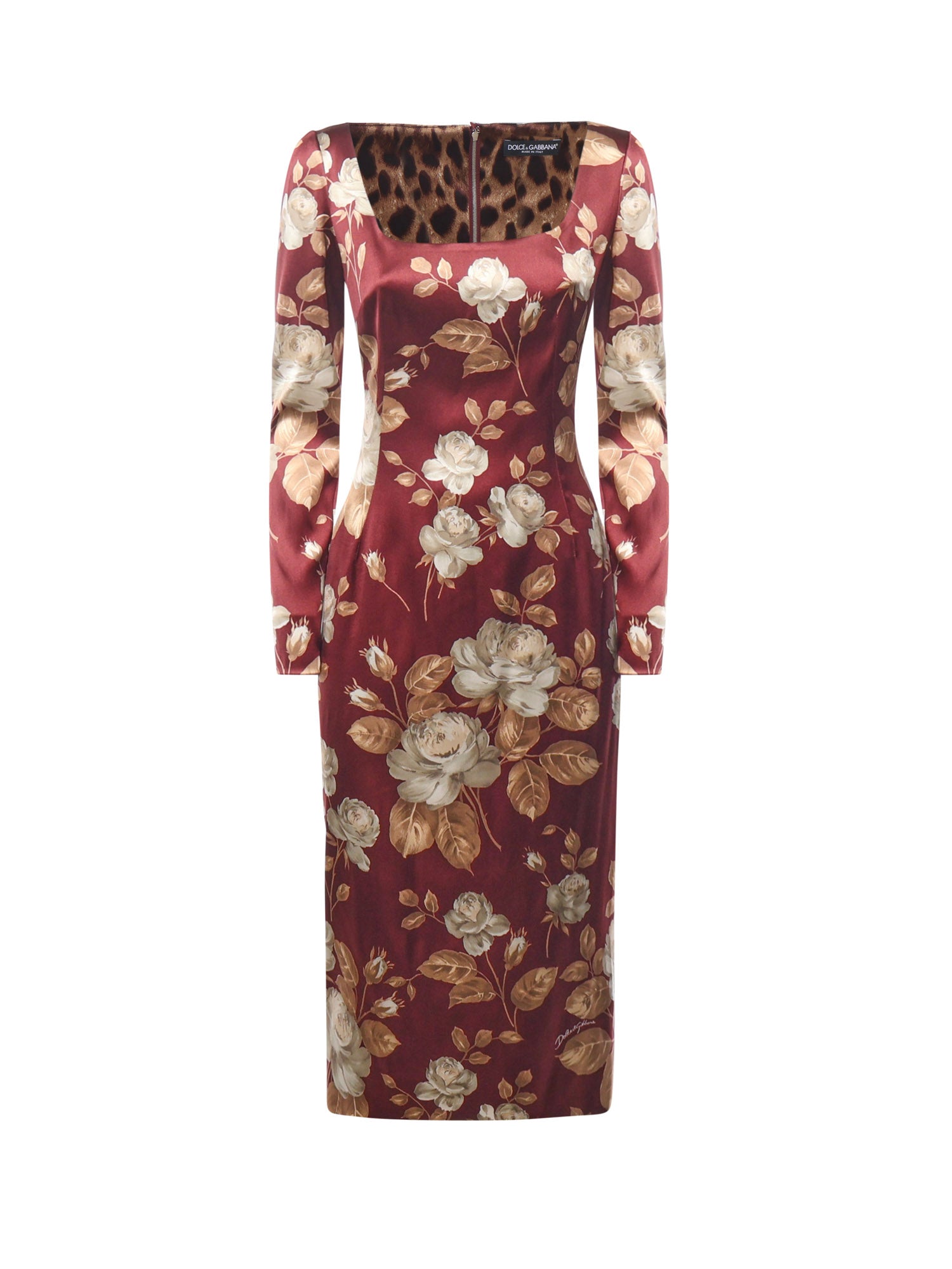 Abito in raso stampa Rosa vintage F6TYGT FSIB8HR5QQ DOLCE & GABBANA 