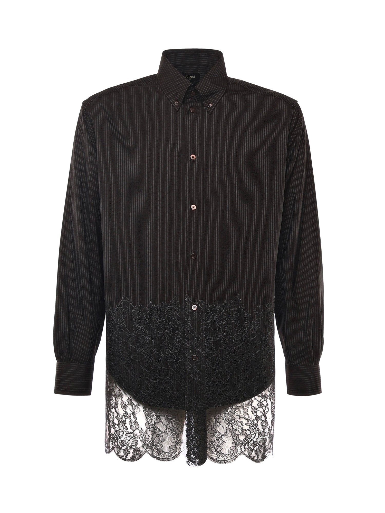 Camicia in lana gessata e pizzo FS1332 AVK1F0DHP FENDI 