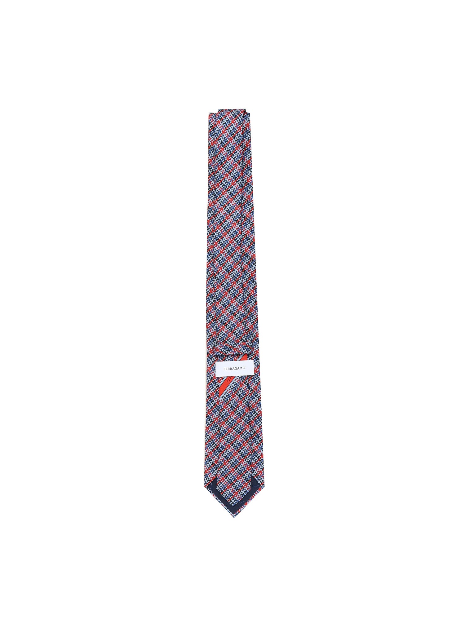 Cravatta in seta stampa Gancini chain 351298 786570002 FERRAGAMO 