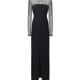 Abito lungo con maniche in rete e strass 79AAO440 N0356899 GENNY 