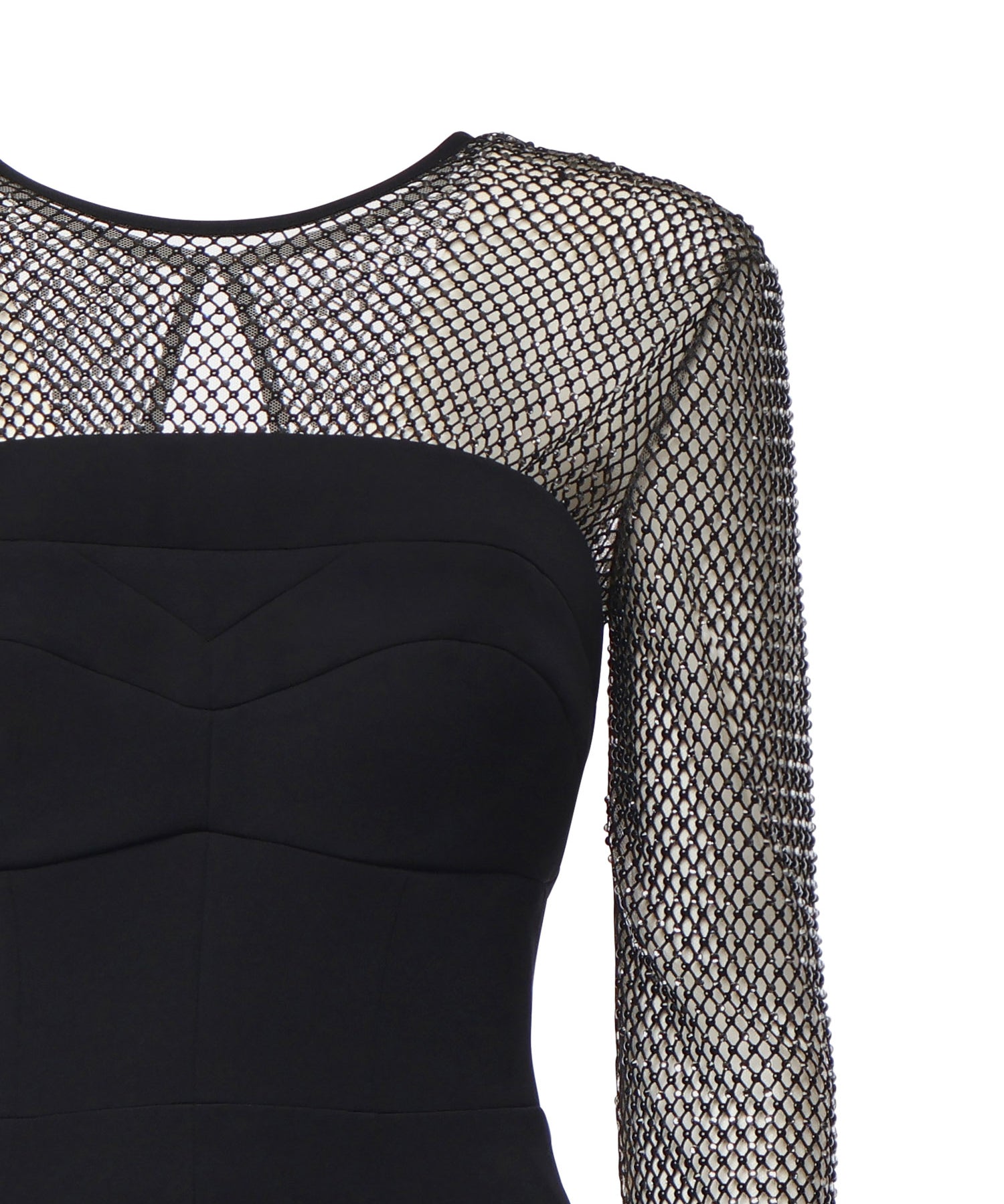 Abito lungo con maniche in rete e strass 79AAO440 N0356899 GENNY 
