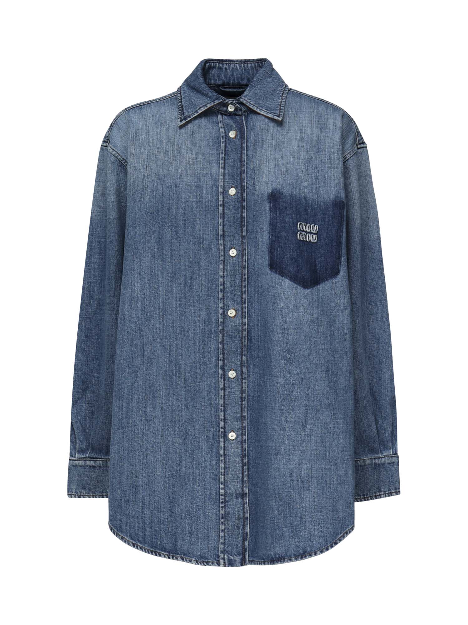 Camicia in denim con logo GWC125 17GGF0076 MIU MIU 