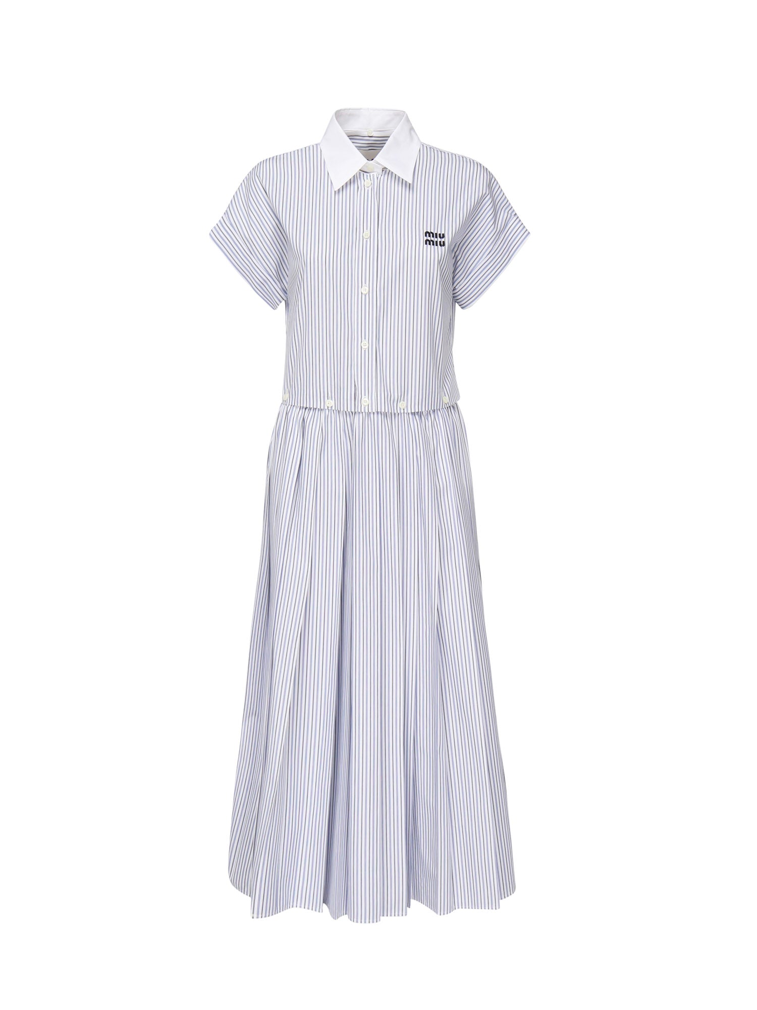 Abito plissé in popeline a righe MF5989 174TF0W3B MIU MIU 
