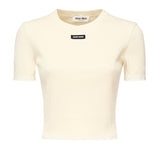 T-shirt cropped con logo MJN580 17Z9F0304 MIU MIU 