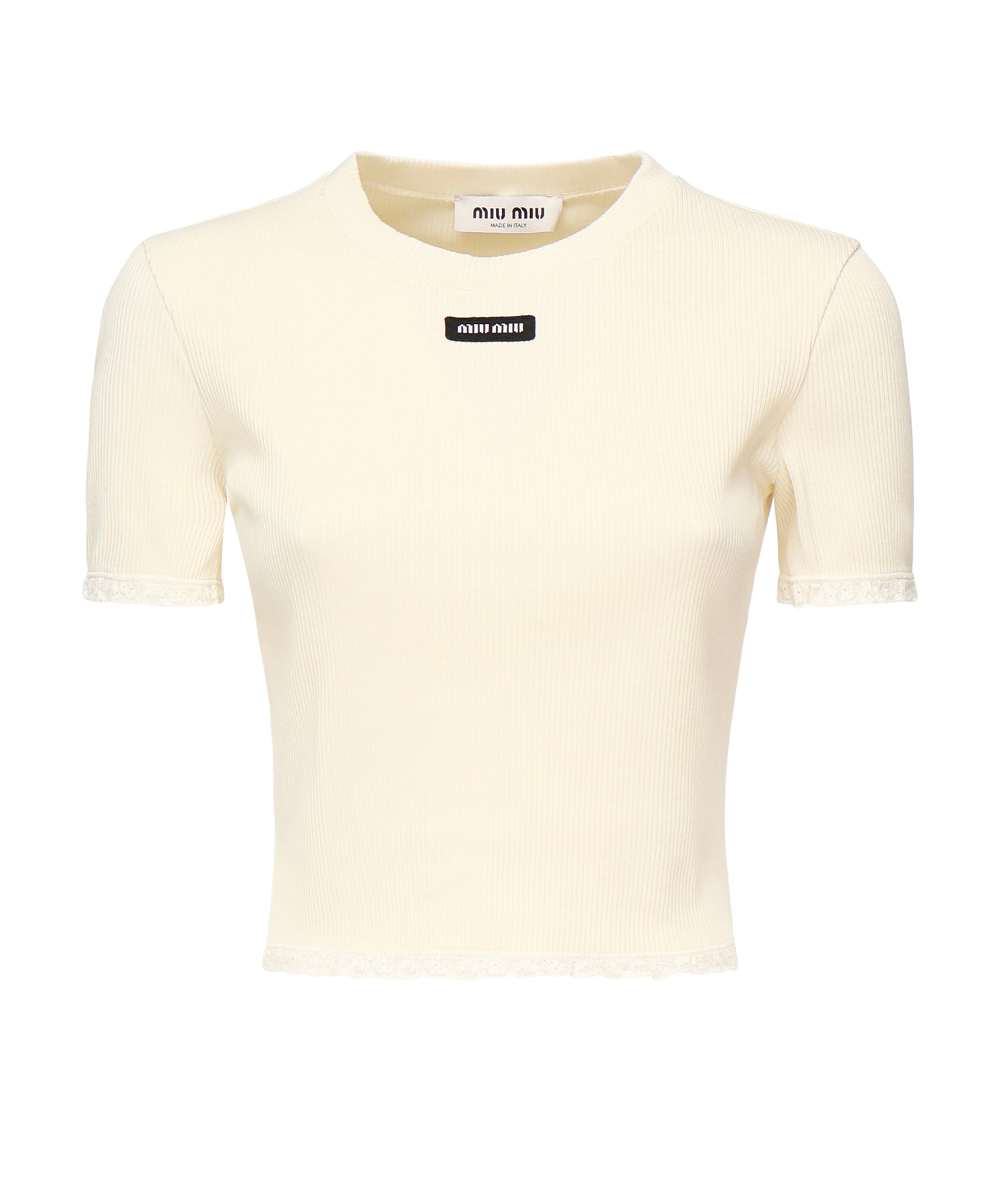 T-shirt cropped con logo MJN580 17Z9F0304 MIU MIU 