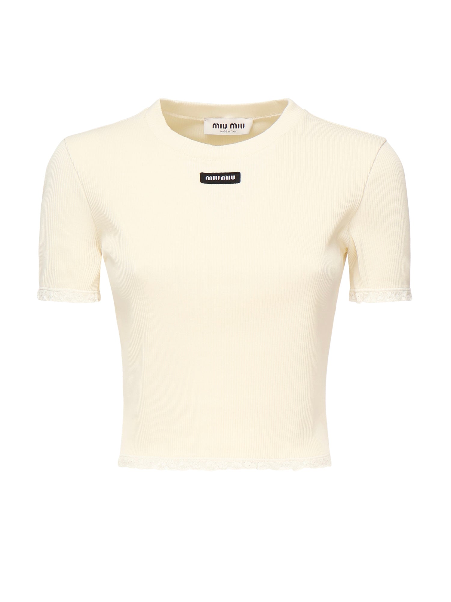 T-shirt cropped con logo MJN580 17Z9F0304 MIU MIU 