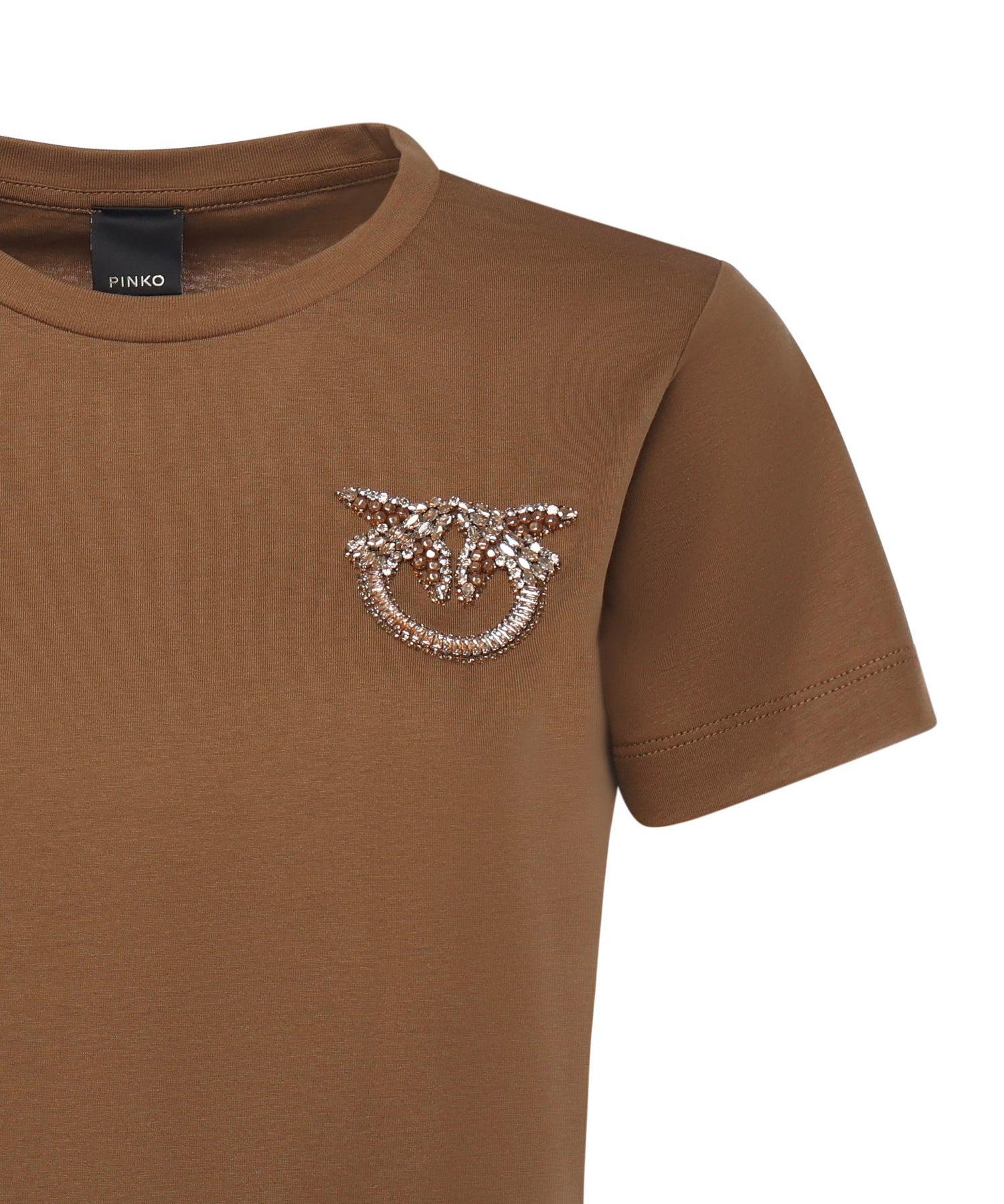 T-shirt con ricamo logo Love Birds in cristalli 103320 A2RNM10 PINKO 
