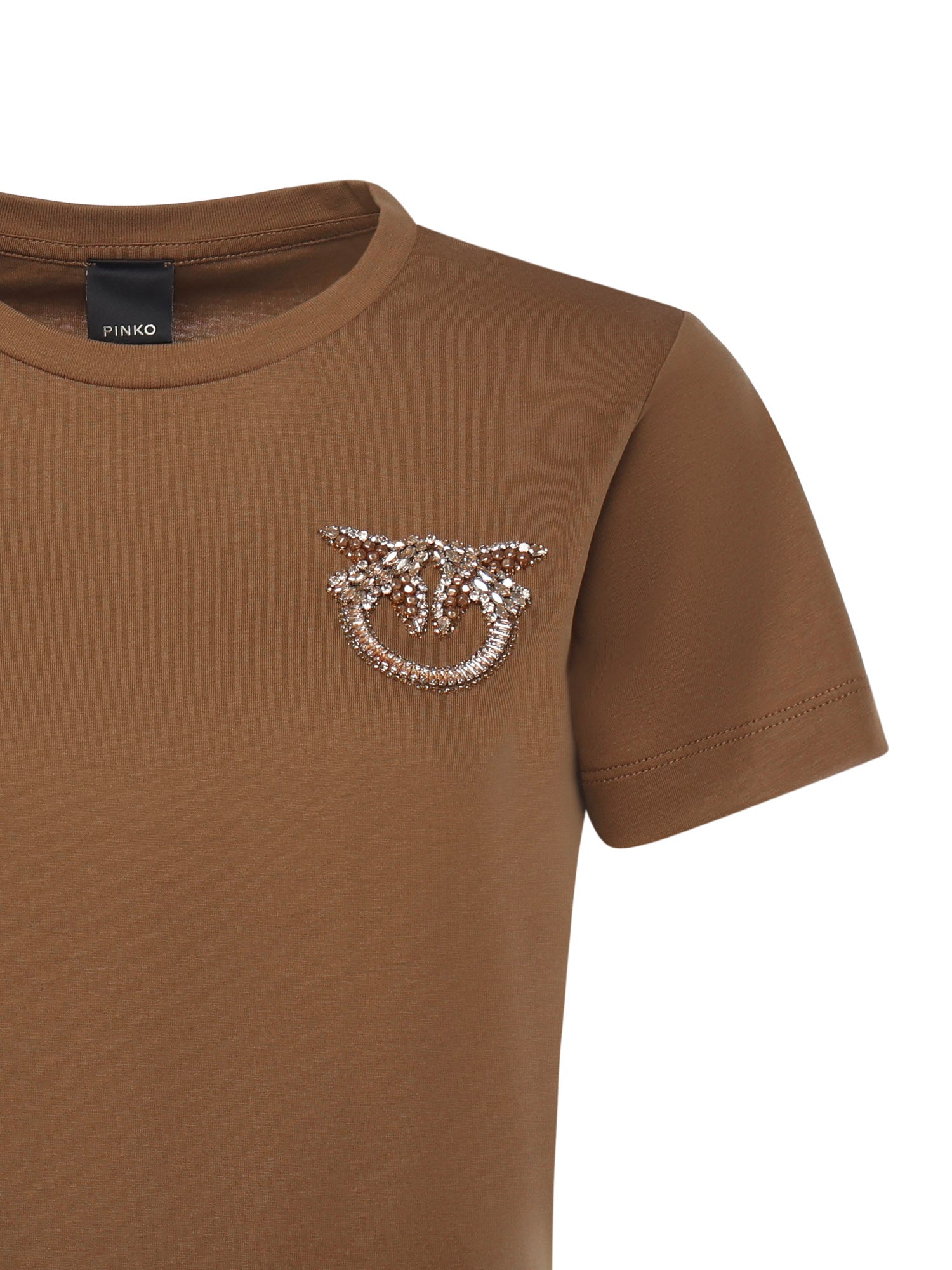 T-shirt con ricamo logo Love Birds in cristalli 103320 A2RNM10 PINKO 