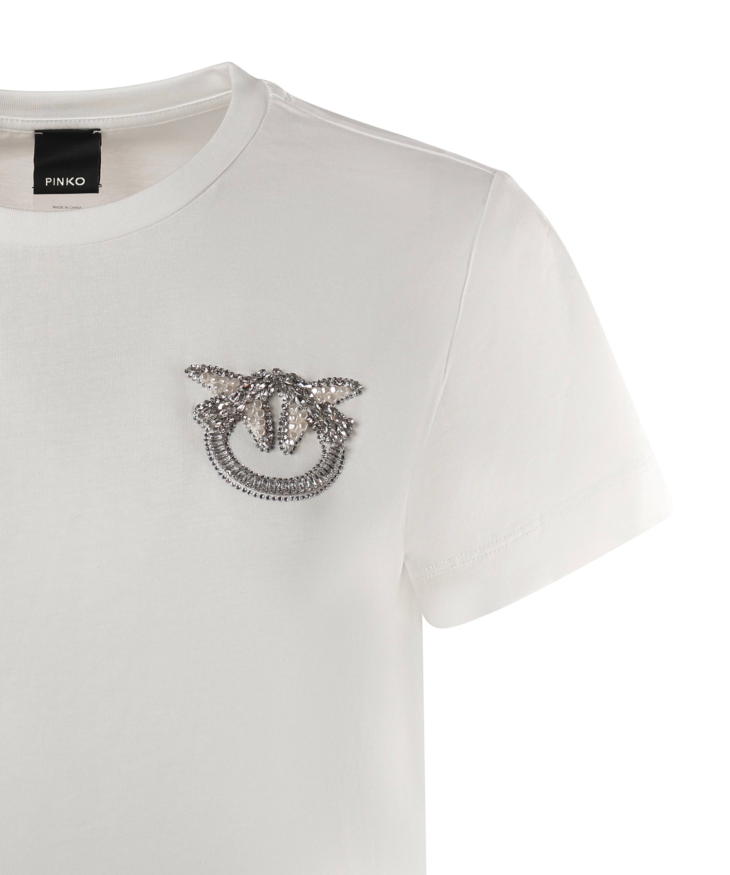 T-shirt con ricamo logo Love Birds in cristalli<BR/> 103320 A2RNZ05 PINKO 