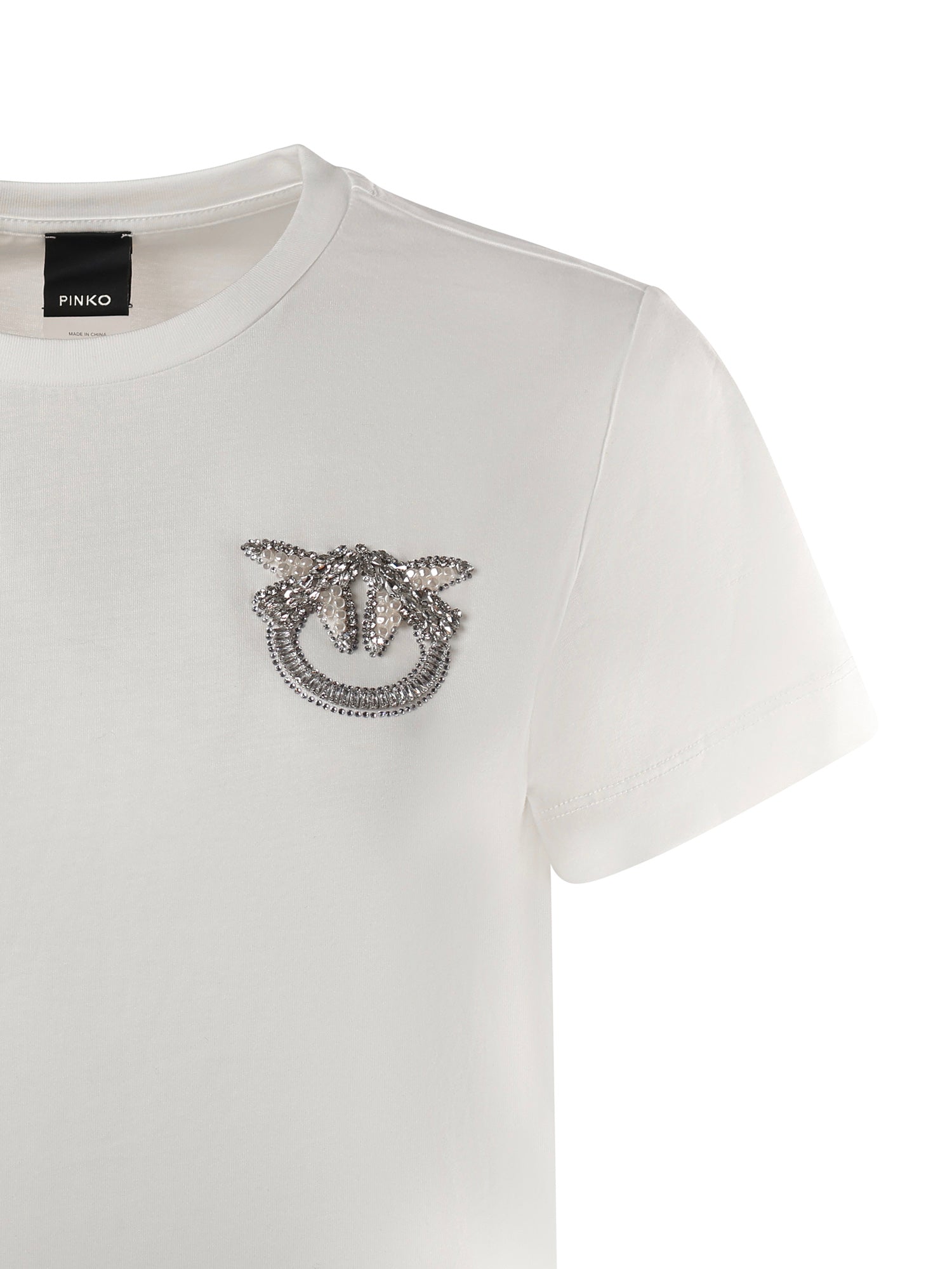 T-shirt con ricamo logo Love Birds in cristalli<BR/> 103320 A2RNZ05 PINKO 