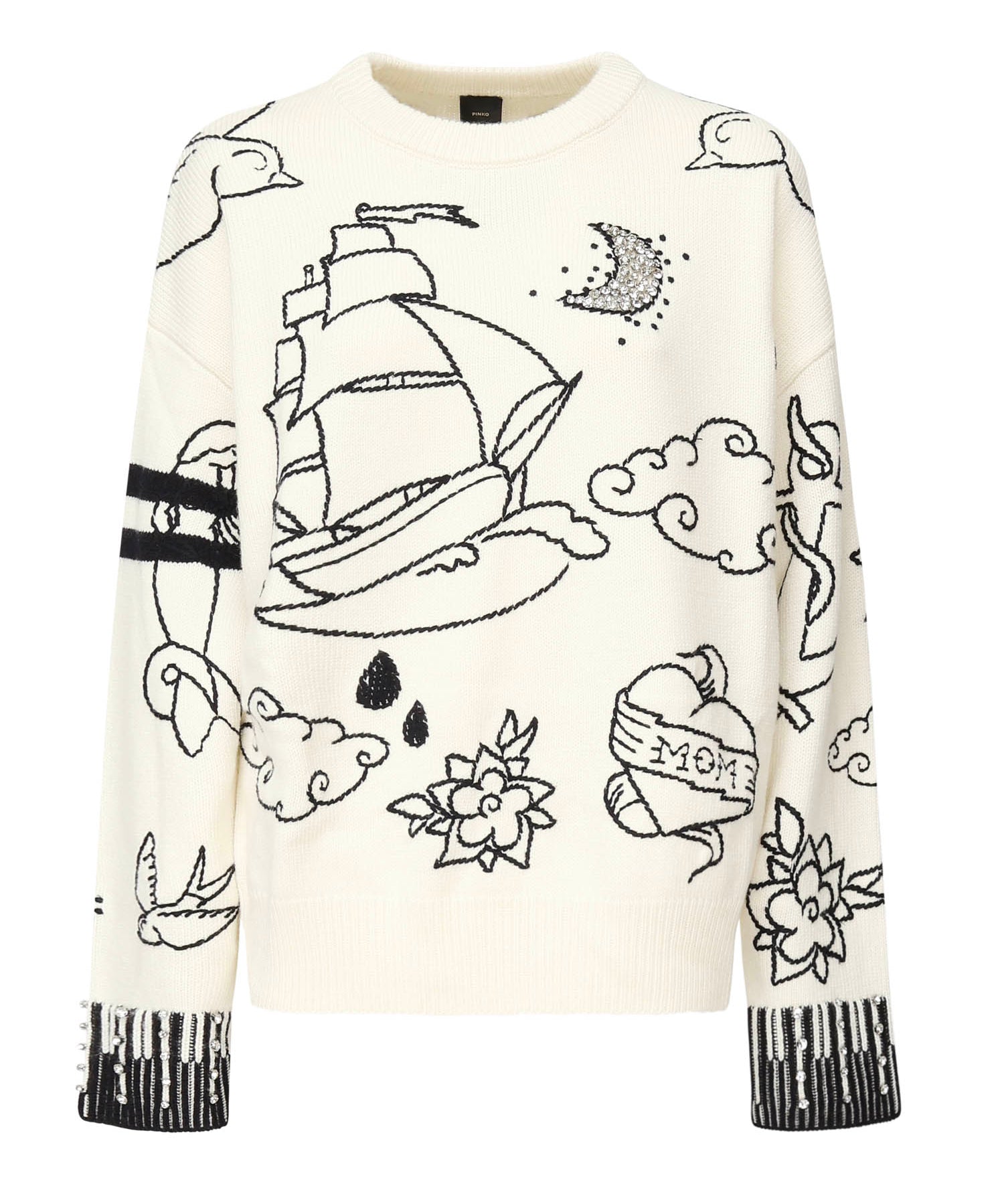 Maglione girocollo con fantasie 105427 A2PKZE1 PINKO 