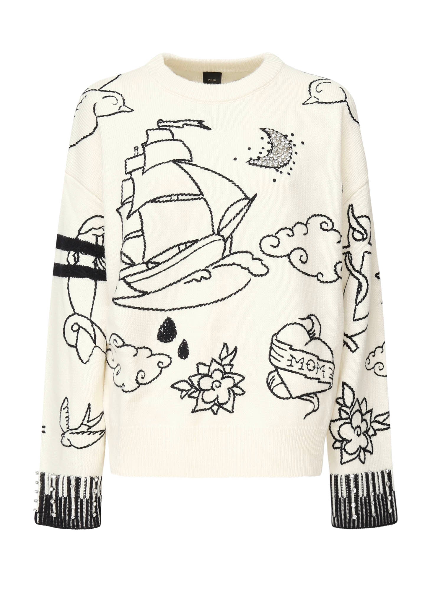 Maglione girocollo con fantasie 105427 A2PKZE1 PINKO 