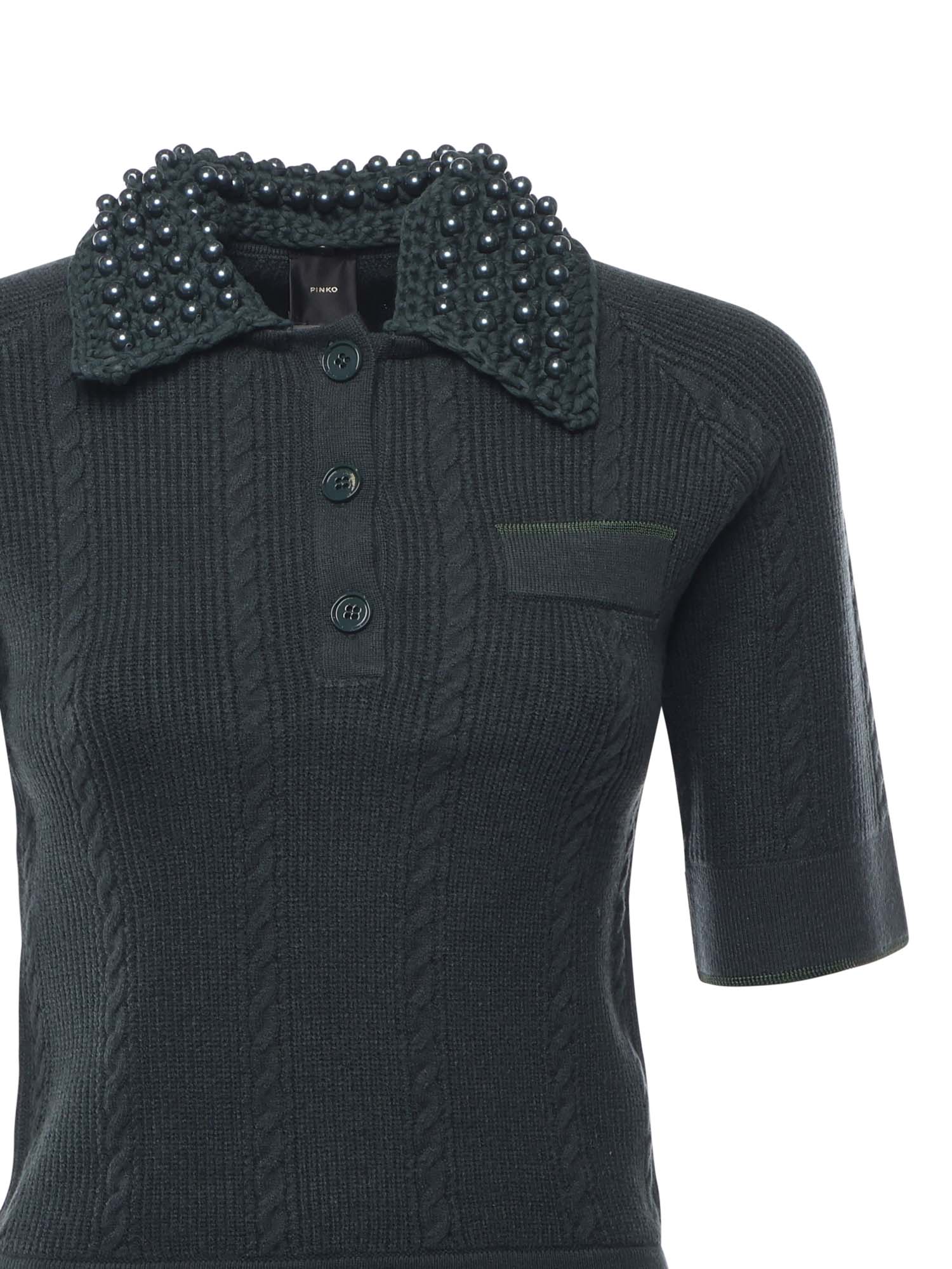 Maglia stile polo con perle 105484 A2QZX34 PINKO 