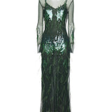 Abito con paillettes e piume 105579 A2SYAS0 PINKO 