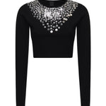 Maglia cropped con paillettes e cristalli<BR/><BR/> 105734 A2UTZI1 PINKO 