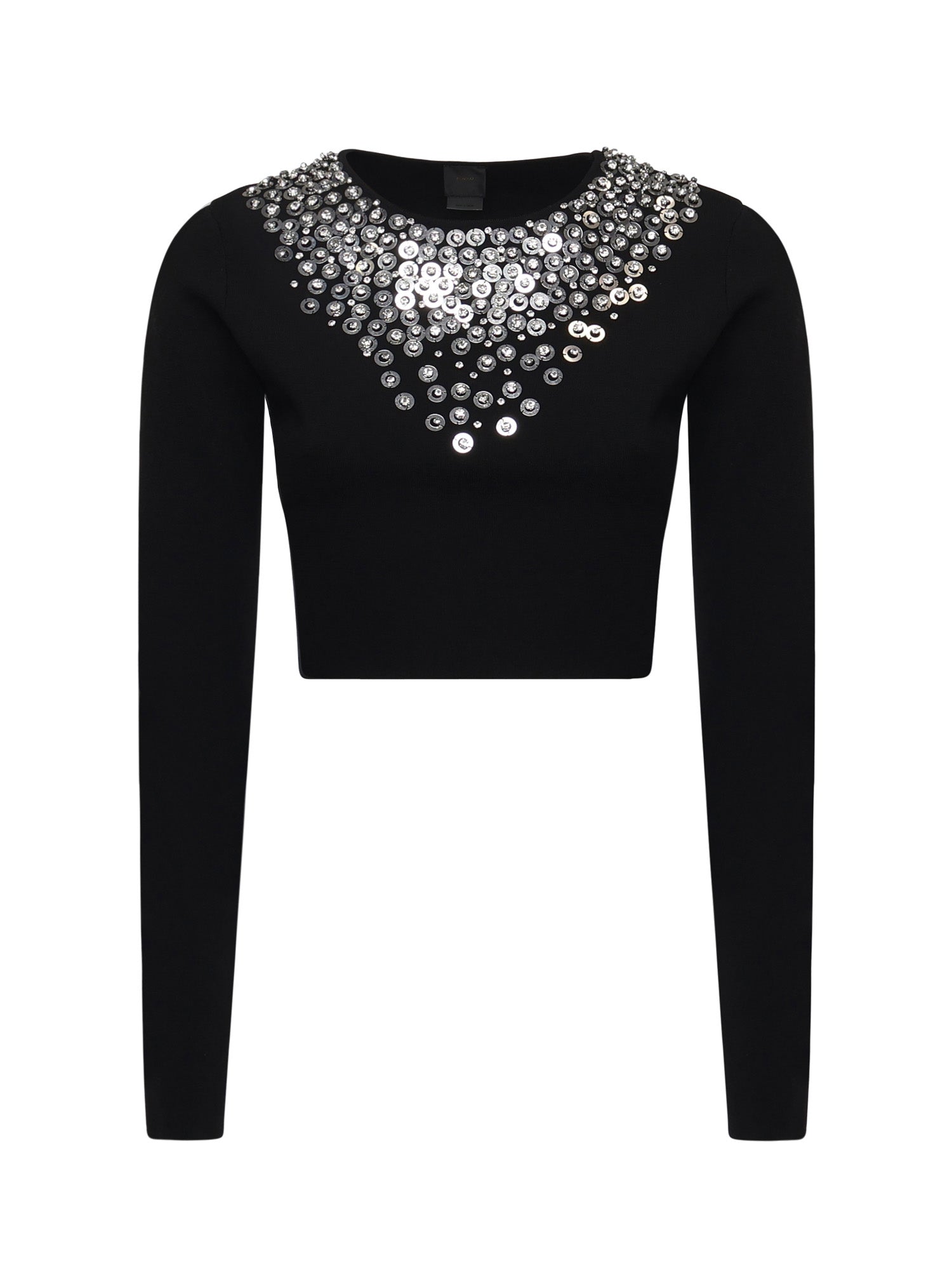 Maglia cropped con paillettes e cristalli<BR/><BR/> 105734 A2UTZI1 PINKO 