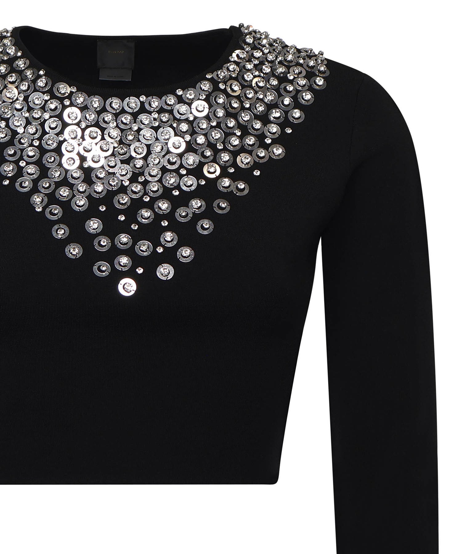 Maglia cropped con paillettes e cristalli<BR/><BR/> 105734 A2UTZI1 PINKO 