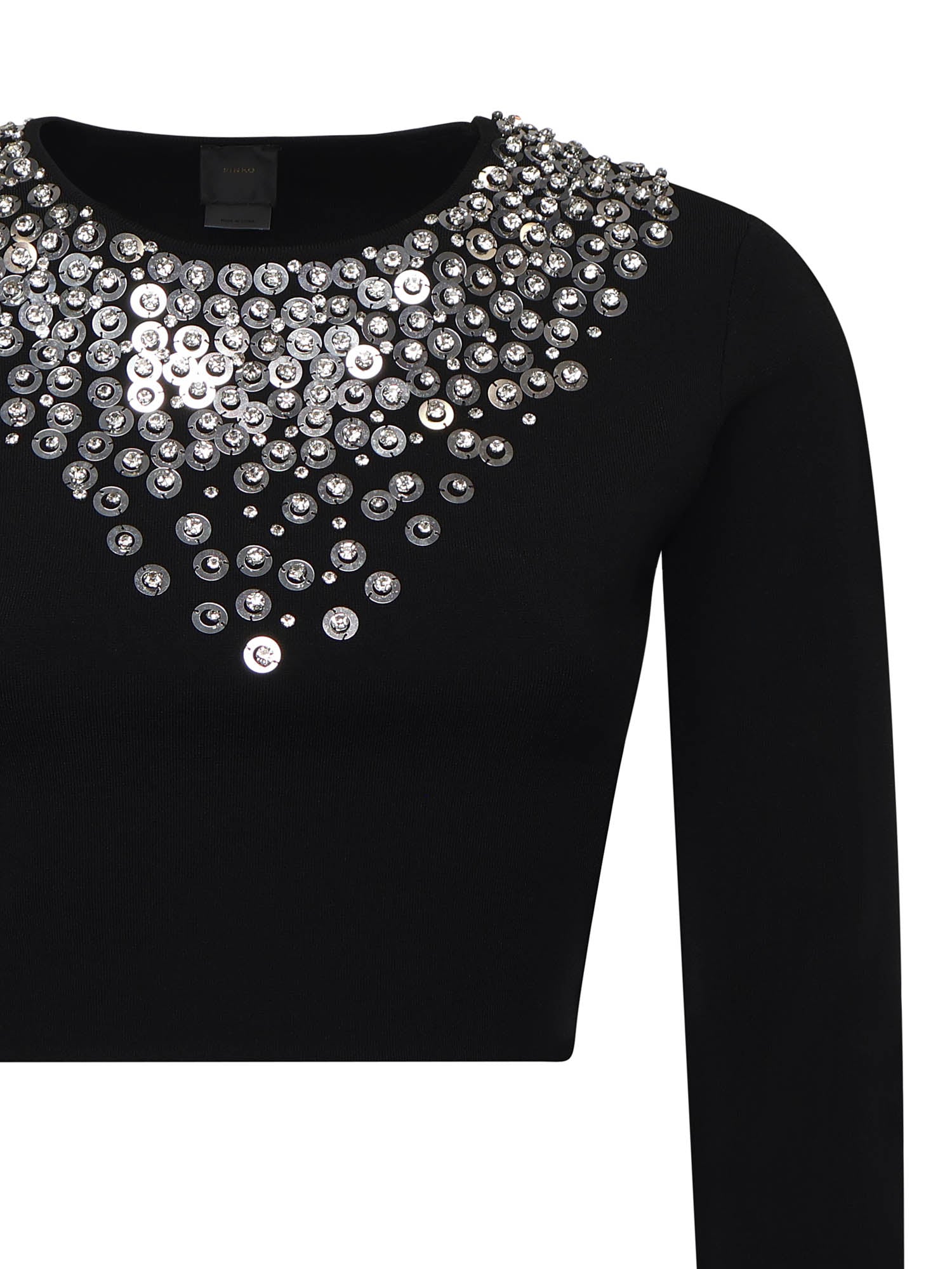 Maglia cropped con paillettes e cristalli<BR/><BR/> 105734 A2UTZI1 PINKO 