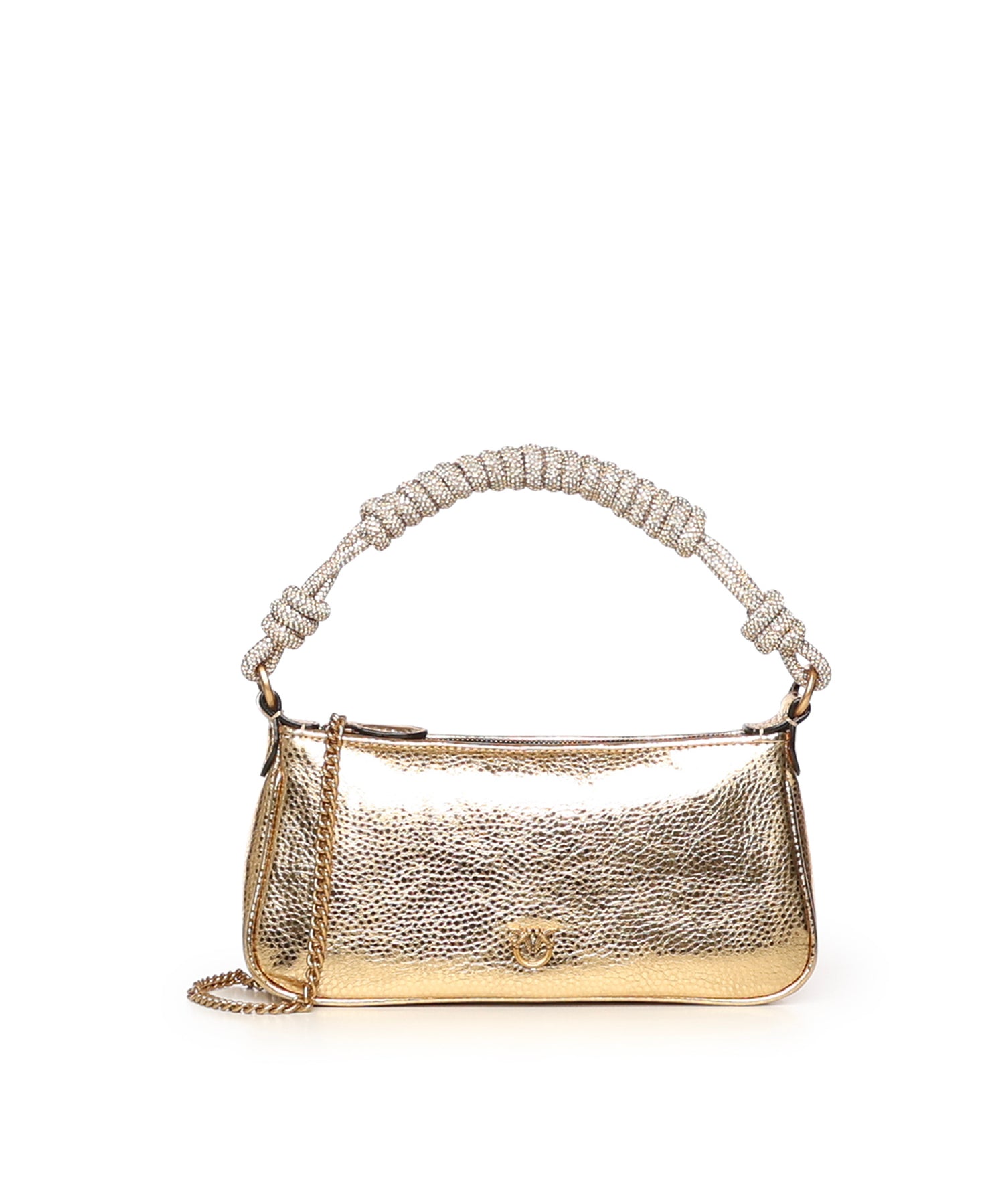 Mini bag Half Moon Horizontal in pelle laminata con strass 105915 A2WDZZLQ PINKO 
