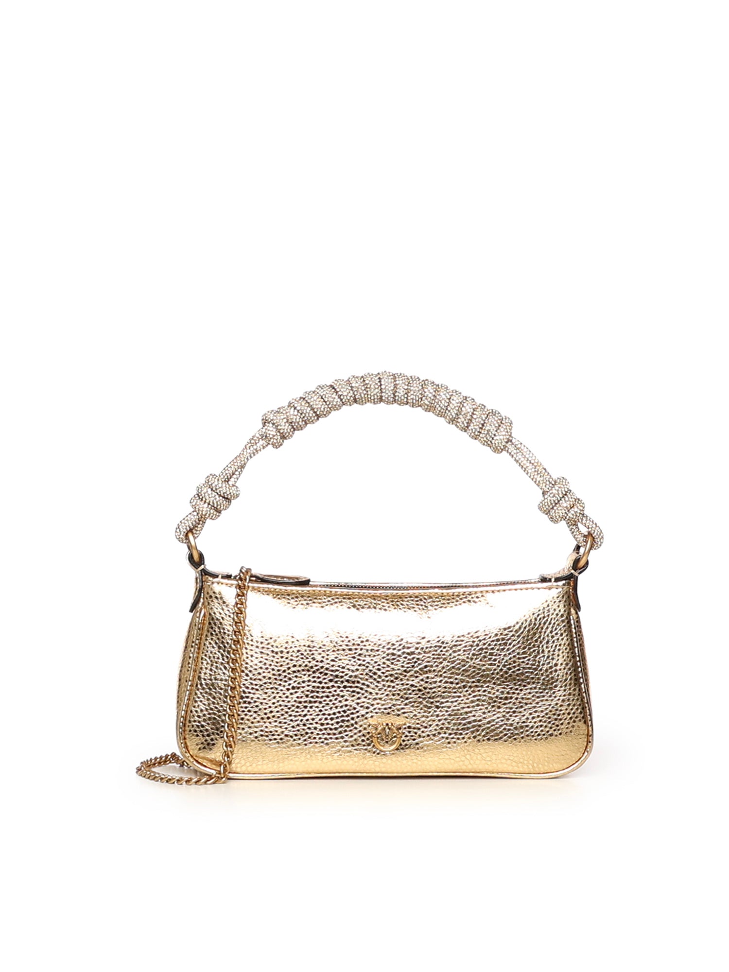 Mini bag Half Moon Horizontal in pelle laminata con strass 105915 A2WDZZLQ PINKO 