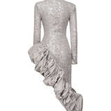 Abito midi asimmetrico con paillettes 114315 039 ROTATE 