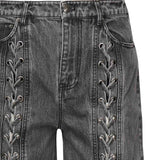 Jeans a gamba dritta con lacci 115069 100 ROTATE 