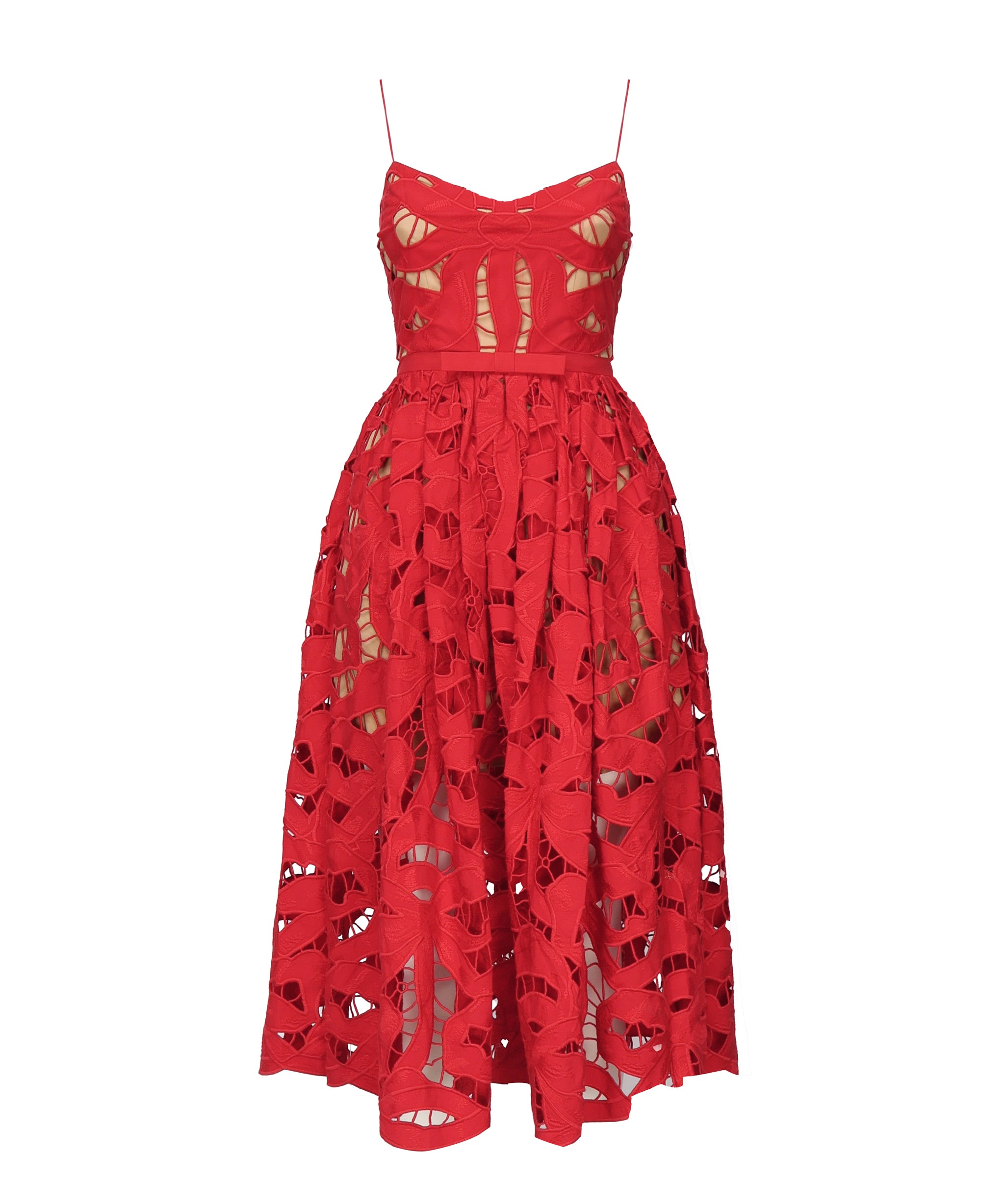 Abito midi ricamato con fiocco<BR/> PF25013M R SELF-PORTRAIT 