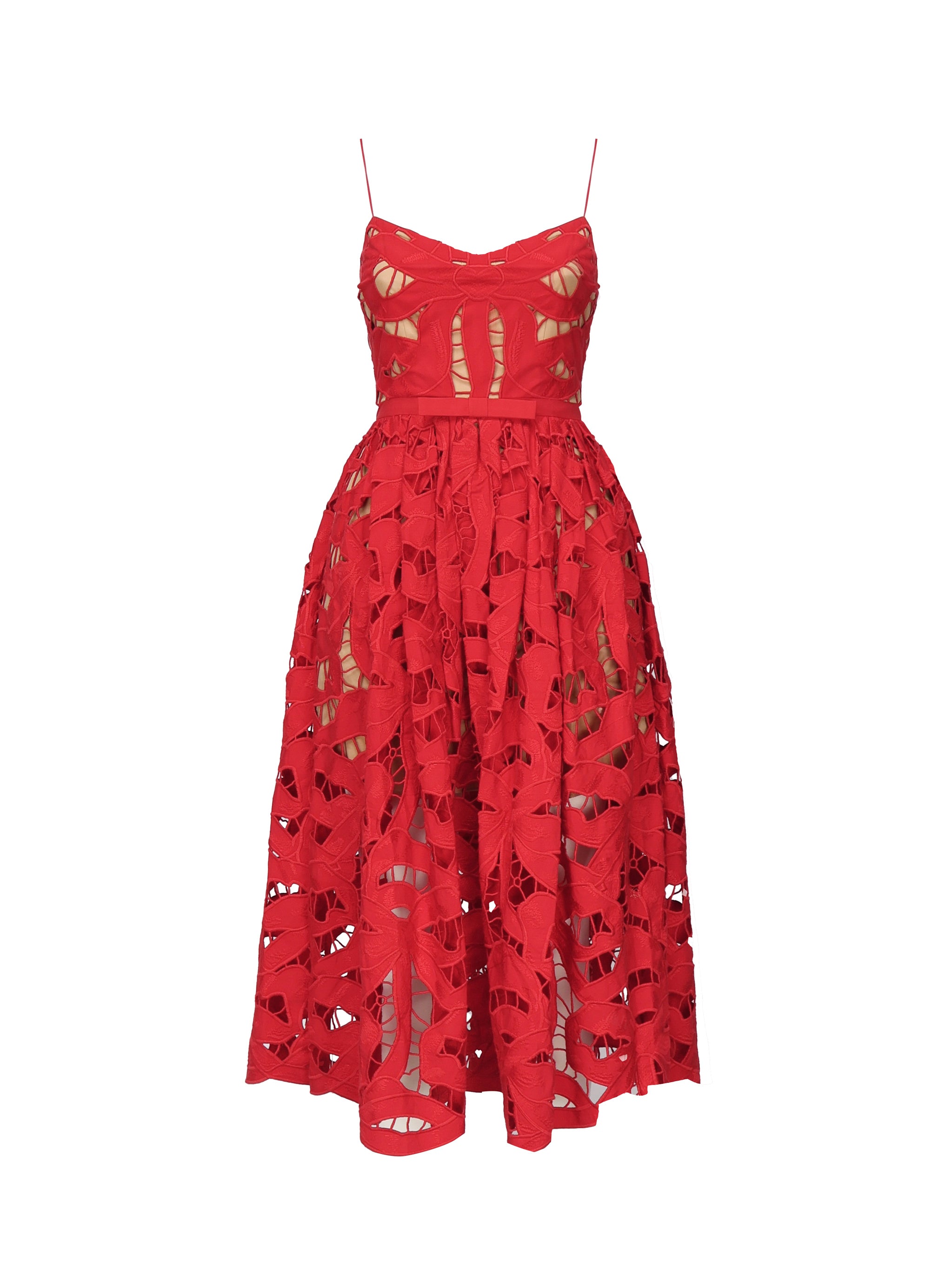 Abito midi ricamato con fiocco<BR/> PF25013M R SELF-PORTRAIT 