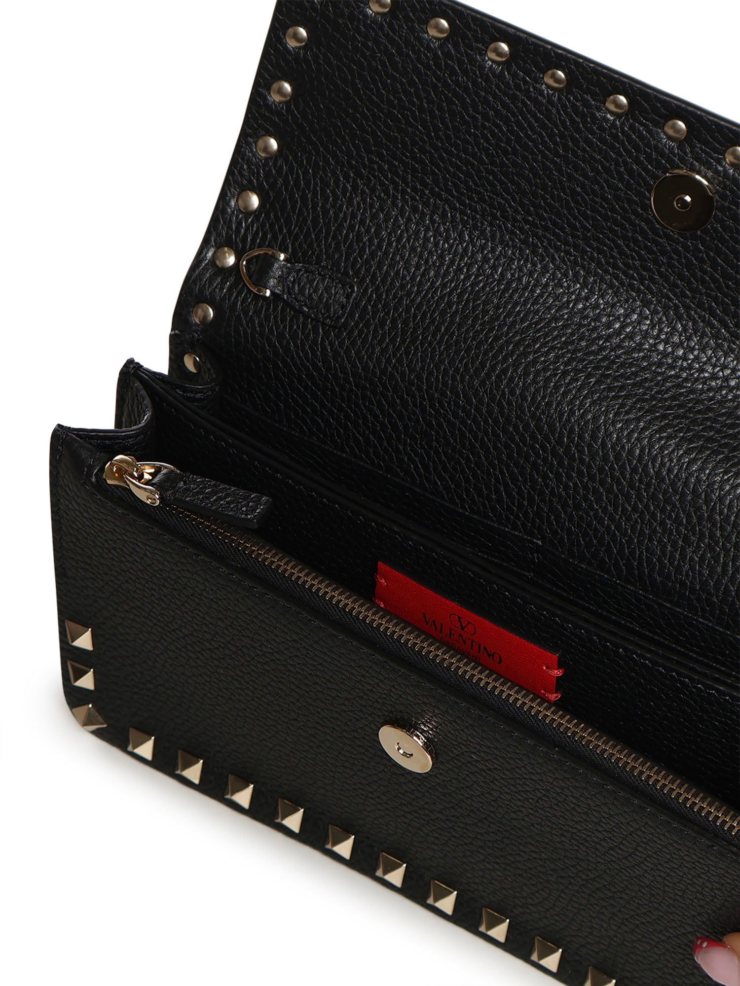 Portafoglio con catena Rockstud in vitello granato 7W2P0S61 VSH0NO VALENTINO GARAVANI 