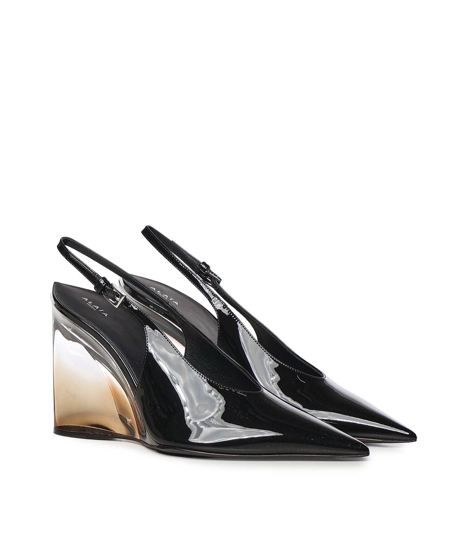 Slingback con zeppa in pelle verniciata AA3G3005I037 999 ALAIA 