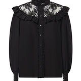 Blusa con volant in crêpe de chine e pizzo CH26AHT40005 001 CHLOÉ 