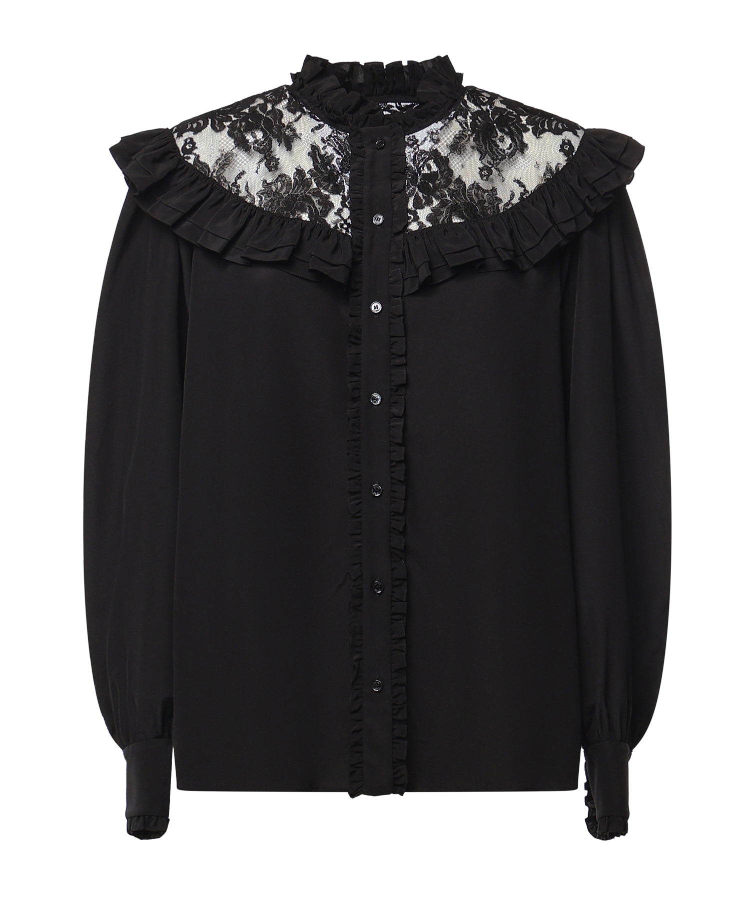 Blusa con volant in crêpe de chine e pizzo CH26AHT40005 001 CHLOÉ 