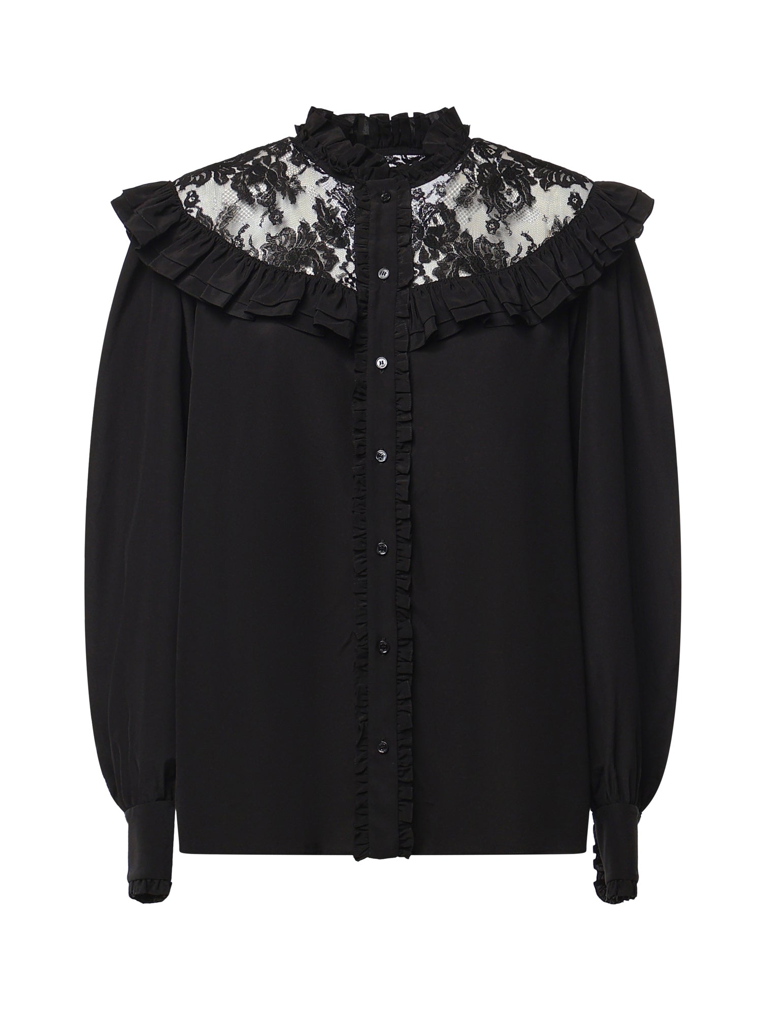 Blusa con volant in crêpe de chine e pizzo CH26AHT40005 001 CHLOÉ 